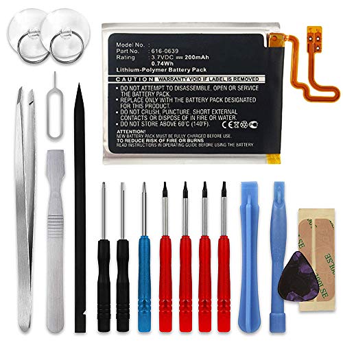 subtel, Akku für mp3 Player kompatibel mit Apple iPod Nano 7 Gen. - A1446, 616-0639, 616-0640 (3.7V, 200mAh) + Werkzeug-Set von subtel