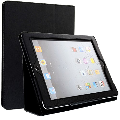 subtel® Flip Cover Tablethülle für Apple iPad 2 / iPad 3 / iPad 4 (Wake/Sleep) Tablet Schutzhülle mit Ständer, Kunstleder schwarz Bookstyle Case Bumper Klapphülle faltbar - Touchpad Tasche Hülle von subtel