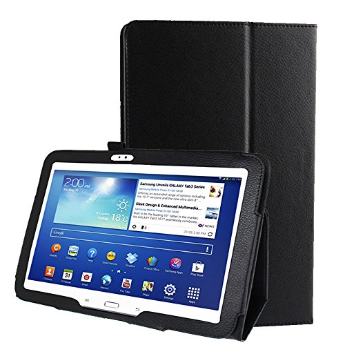 subtel® Flip Cover Tablethülle für Samsung Galaxy Tab 3 10.1 (P5200 / P5210 / P5220) Tablet Schutzhülle mit Ständer, Kunstleder schwarz Bookstyle Case Bumper Klapphülle faltbar - Touchpad Tasche Hülle von subtel