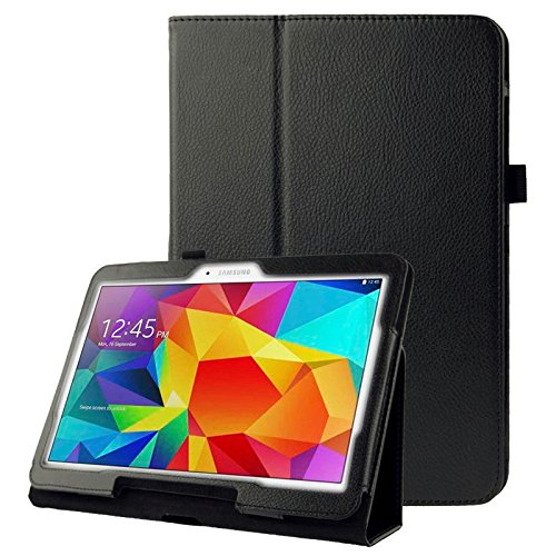 subtel® Flip Cover Tablethülle für Samsung Galaxy Tab 4 10.1 (SM-T530 / SM-T531 / SM-T533 / SM-T535) Tablet Schutzhülle mit Ständer, Kunstleder schwarz Case Bumper Klapphülle faltbar - Tasche Hülle von subtel