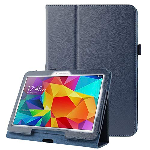 subtel® Flip Cover Tablethülle für Samsung Galaxy Tab 4 10.1 (SM-T530 /SM-T531 /SM-T533 /SM-T535) Tablet Schutzhülle mit Ständer, Kunstleder dunkelblau Case Bumper Klapphülle faltbar - Tasche Hülle von subtel