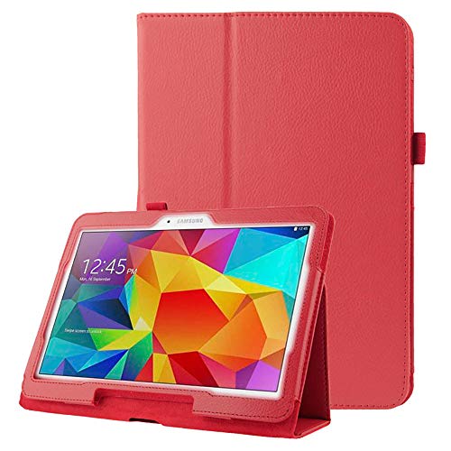 subtel Flip Cover Tablethülle für Samsung Galaxy Tab 4 10.1 (SM-T530 /SM-T531 /SM-T533 /SM-T535) Tablet Schutzhülle mit Ständer, Kunstleder rot Bookstyle Case Bumper Klapphülle faltbar - Tasche Hülle von subtel
