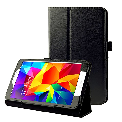 subtel® Flip Cover Tablethülle für Samsung Galaxy Tab 4 8.0 (SM-T330 /SM-T331 /SM-T335) Tablet Schutzhülle mit Ständer,Kunstleder schwarz Bookstyle Case Bumper Klapphülle faltbar-Touchpad Tasche Hülle von subtel