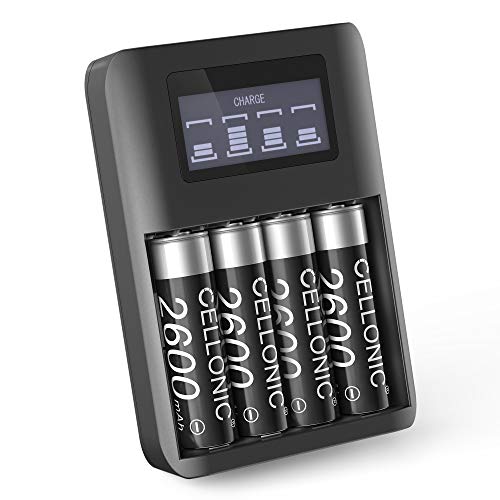 subtel® Kamera Ersatzakku AA NiMH Batterie 2600mAh (x4) für Sony Cyber-Shot DSC-H300 DSC-H200 DSC-H5 DSC-H1 DSC-H2, Ersatz Akku 4X AA 2600mAh + Ladegerät NH-AA-2DB Kameraakku Zusatzakku Battery von subtel