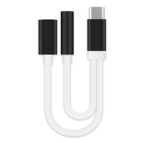 subtel® Kopfhörer Adapter: 1x USB-C Type C auf 1x 3,5mm Klinke Kopfhöreranschluss und 1x USB C zum zeitgleichen Laden, Audio Splitter/Verteiler, Stereo Audiokabel Ladeadapter Audioadapter USB-Klinke von subtel