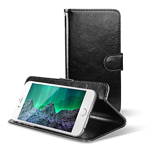 subtel® Smart Flip Cover für Smartphones (15.7cm x 8cm x 2cm / ~ 5,3-5,5") Handyhülle, Universal Schutzhülle mit Kartenfach - Bookstyle Case PU Leder Klapphülle faltbar, Tasche schwarz von subtel