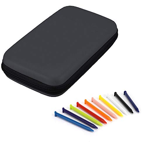 subtel® Tasche kompatibel mit Nintendo New 3DS XL mit 10x Touchstift Kunststoff Schutzhülle Tasche Flip Cover Case Etui schwarz von subtel