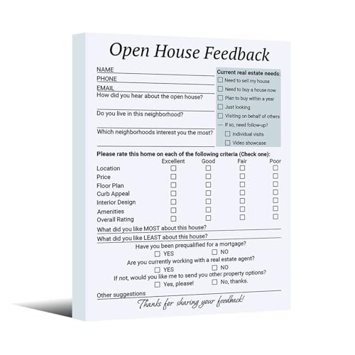suituts 3 Stück Open House Feedback Notizblock Open House Supplies for Realtors Feedback Notizblock Anmeldeformular für Immobilien, 15,2 x 20,3 cm suituts 3 Stück Open House Feedback Notizblock Open House Supplies for Realtors Feedback Notizblock Anmeldeformular für Immobilien, 15,2 x 20,3 cm von suituts
