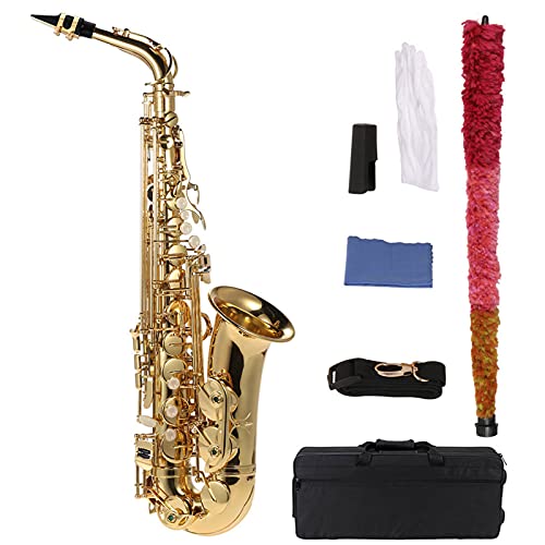 Summina Alto Saxophon, vergoldetes Messing und Sax Becken, 802 Tonart, Woodwind-Instrument, mit Reinigungsbürste, Tuch, Handschuhen, Korkfett, gepolstertem Trageriemen von summina