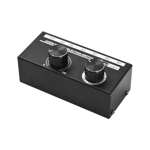 summina 6 in 1 Switch Box Audio Source Switcher Audio-Signal-Umschalter für Kopfhörer und Lautsprecher mit Lautstärkeregler Geeignet für Musikliebhaber und Audiophile von summina