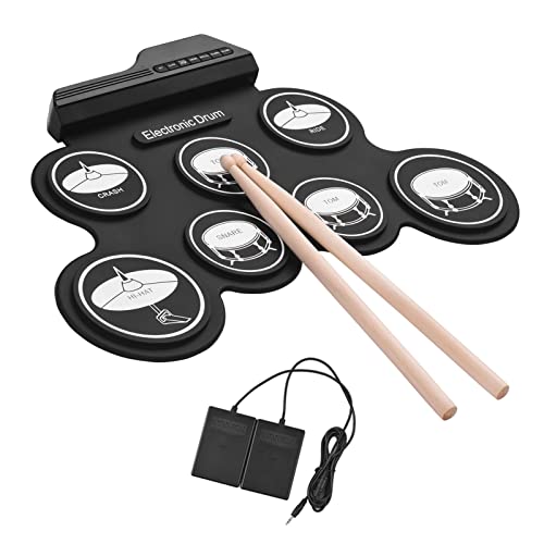 summina Elektronische Trommel USB Roll-Up Silikon Drum Set Digital Elektronisches Drum Kit 7 Drum Pads mit Drumsticks Foot Pedals für Anfänger Kinder Kinder von summina