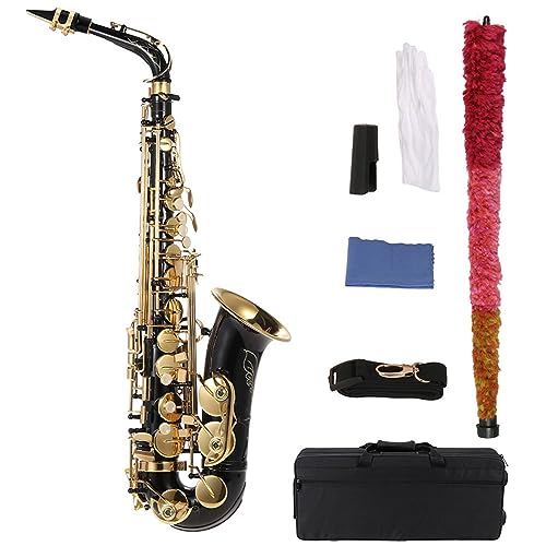 summina Gold lackiertes Messing Saxophon Saxophon E-Flach Note Altsaxophon 82Z Schlüsseltyp Holzblasinstrument mit Pinsel Tuch Handschuhe Gepolsterter Gurt von summina