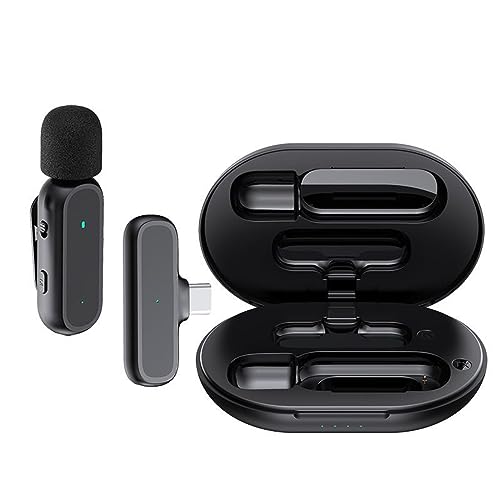 summina Wireless Clip-on Microphone Wireless Mic Receiver and Transmitter with Charging Box for Type-C Mobile Phone Rechargeable Microphone with Windscreen for Interview Live Show Vlog von summina