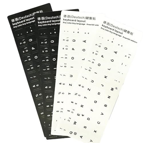 Tastaturaufkleber Deutsch - 4 Stück - Deutsche Tastatur Aufkleber mit Weißen Buchstaben für Standard-Tastaturen, Laptop & Apple-Tastaturen, Wasserdicht & Reißfest von sundrerfect