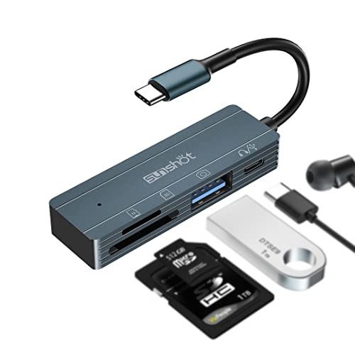 4 in1 USB C SD Kartenleser, USB Typ C Kartenlesegerät Adapter OTG, Micro SD auf Typ C Speicherkarten Adapter, Kartenlesegerät für SDHC SDXC UHS-I Karte Kompatibel mit TypeC-Laptop-Tablet-Smartphone von sunshot