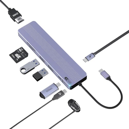 7-in-1-USB-C-Hub mit 4K@60-Hz-HDMI, USB-C-auf-USB-Hub mit PD 60 W, SD/TF-Kartenleser, Multiport-Adapter-Design für iPhone 15 Pro/Max/Plus, MacBook Pro/Air, iPad Pro, iMac und weitere Geräte (grau) von sunshot