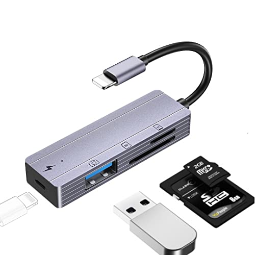SD/TF-Kartenleser für iPhone/iPad, 4-in-1-USB-OTG-Kameraadapter mit Lade- und Steckkarte, kompatibel mit iPhone 12 11 Xs/Xr/X und iPad, Unterstützung für USB-Disk, Maus, Tastatur, Hubs, MIDI von sunshot