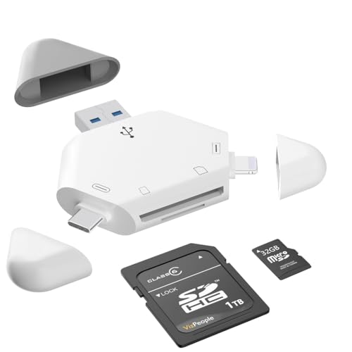 SD-Kartenleser, 3-in-1-Speicherkartenleser für iPhone/iPad, USB-C- und USB-A-Geräte, Kamerakartenadapter, Wildkamera-Viewer, kompatibel mit Windows, Mac OS, Linux, Android Plug&Play, unterstützt SD/TF von sunshot