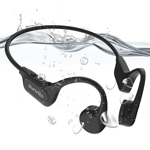 sunvito Knochenleitungs-Kopfhörer, wasserdicht IP68, offene Kopfhörer Wireless Bluetooth 5.3, integrierter 32G-Speicher für Outdoor-Übung, Laufen, Reisen, Radfahren, Schwimmen von sunvito