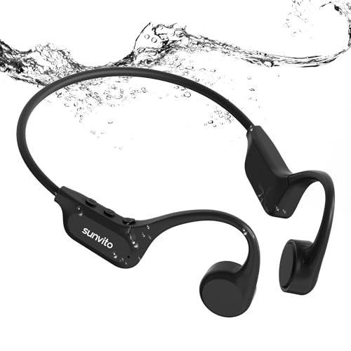 sunvito Knochenschall Kopfhörer, IP68 wasserdichte Kopfhörer Schwimmen, Open Ear Kopfhörer Kabellos Bluetooth 5.3, Integrierter 32G-Speicher für Outdoor-Übungen, Laufen, Reisen, Radfahren, Schwimmen von sunvito
