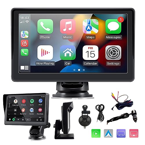 Sunweyer Kabelloses Carplay & Android Auto-Bildschirm, tragbares Autoradio, 7 Zoll IPS Touchsreen Display, unterstützt 1080p Backup-Kamera & Bluetooth/AUX/FM-Transmitter von sunweyer