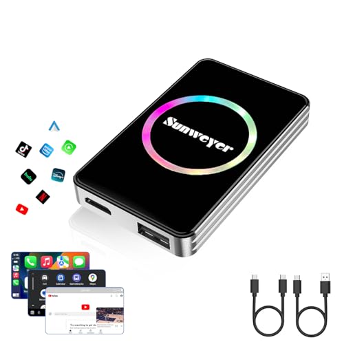 Sunweyer Wireless CarPlay Adapter Car Streaming Gerät Ai Box Unterstützt Netflix, YouTube, Hulu, Disney+, Android Auto Wireless Adapter mit LED-Stimmungslicht, Einfach einzurichten 3 IN 1, Dual WiFi Sunweyer Wireless CarPlay Adapter Car Streaming Gerät Ai Box Unterstützt Netflix, YouTube, Hulu, Disney+, Android Auto Wireless Adapter mit LED-Stimmungslicht, Einfach einzurichten 3 IN 1, Dual WiFi von sunweyer