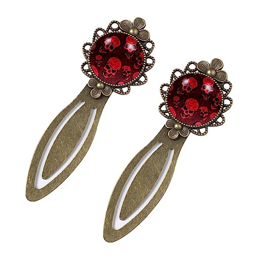 Metall Lesezeichen,2er-Pack Vintage Lesezeichen als Geschenk,Halloween-roter Totenkopf Lesezeichen für Damen und Herren Buchmarker von suojapuku