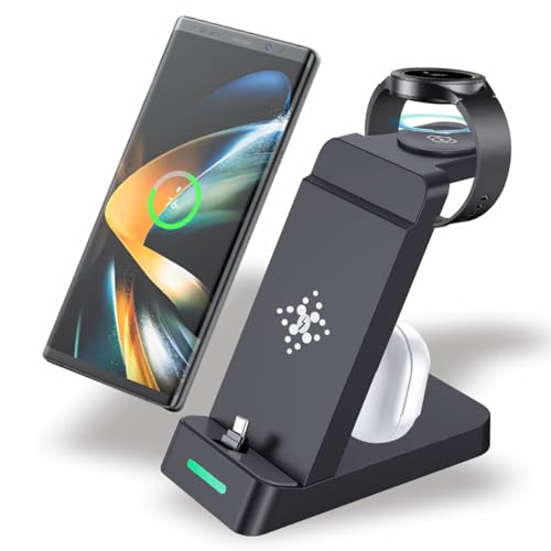 3 in 1 Ladestation für Samsung Mehrere Geräte, Fast Wireless Charging Dock Ständer für Android Sumsung Galaxy Z Flip 4/3 Z Fold S23 S22 S20 Ultra Galaxy Watch 5/4/3 Galaxy Buds von suonee