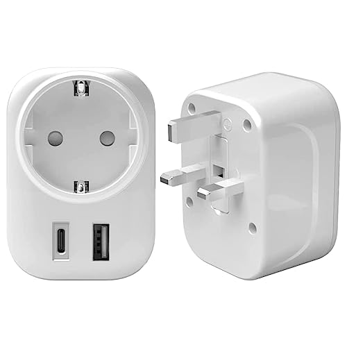 Superpow Reiseadapter UK Adapter England Deutschland Stecker mit 1 USB und 1 Typ-C, Steckdosenadapter Reisestecker Stromadapter für Irland, Großbritannien Wand Ladegerät Ladestation Steckdose, Typ G von superpow