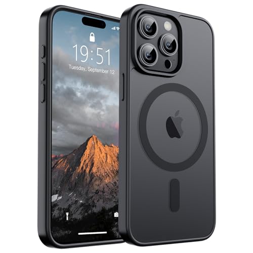 SUPFINE Magnetisch für iPhone 15 Pro Max Hülle [Kompatibel mit MagSafe] [Fallschutz in Militärqualität] Schlank, durchscheinend, matt, stoßfest, mit Anti-Fingerabdruck-Handyhülle, Schwarz von supfine