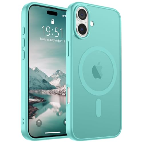 SUPFINE Magnetisch für iPhone 16 Plus Hülle [Kompatibel mit MagSafe] [Fallschutz in Militärqualität] Schlanke, durchscheinende matte stoßfeste Handyhülle mit Anti-Fingerabdruck-Handyhülle, Blaugrün von supfine