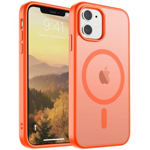 SUPFINE Magnetische Schutzhülle für iPhone 11 (kompatibel mit MagSafe) (Fallschutz, Militärqualität), dünn, transparent, matt, stoßfest, mit Anti-Fingerabdruck, Orange von supfine