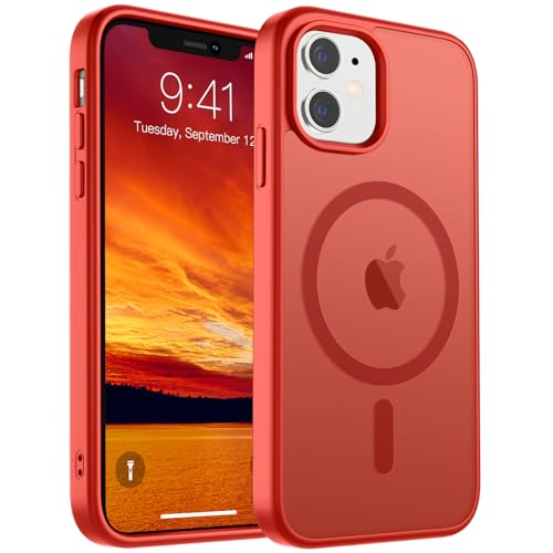 SUPFINE Magnetische Schutzhülle für iPhone 11 (kompatibel mit MagSafe) (Fallschutz in Militärqualität), dünn, durchscheinend, matt, stoßfest, mit Anti-Fingerabdruck-Handyhülle, Rot von supfine