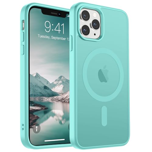 SUPFINE Magnetische Schutzhülle für iPhone 11 Pro Max (kompatibel mit MagSafe) [Fallschutz in Militärqualität], dünn, durchscheinend, matt, stoßfest, mit Anti-Fingerabdruck-Handyhülle, Blaugrün von supfine