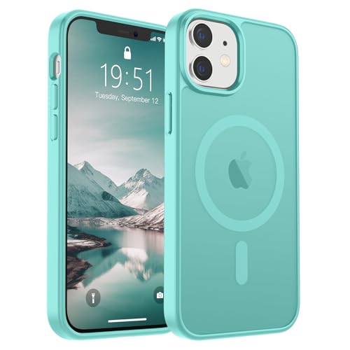 SUPFINE Magnetische Schutzhülle für iPhone 12 Mini & iPhone 13 Mini (kompatibel mit MagSafe) [Fallschutz in Militärqualität], schlanke, durchscheinende, matte, stoßfeste Handyhülle, Blaugrün von supfine