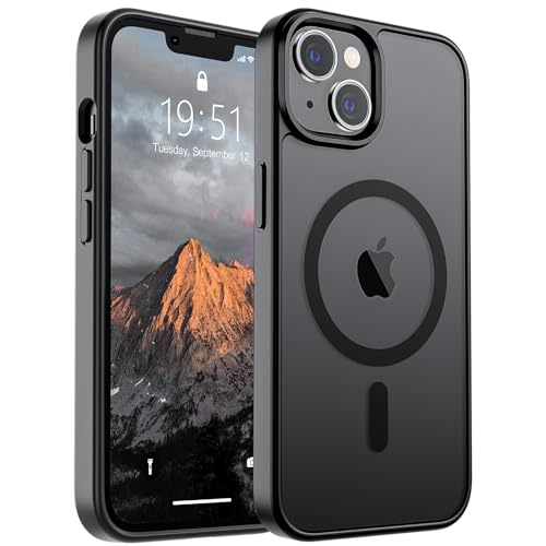 SUPFINE Magnetische Schutzhülle für iPhone 14 und iPhone 13 (kompatibel mit MagSafe) (Fallschutz in Militärqualität), schlanke, durchscheinende, matte, stoßfeste Handyhülle, Schwarz von supfine