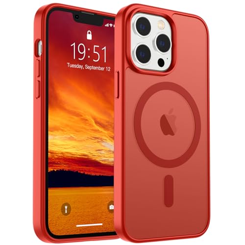 SUPFINE Magnetische Schutzhülle für iPhone 13 Pro (kompatibel mit MagSafe) [Fallschutz in Militärqualität] Schlank, durchscheinend, matt, stoßfest, mit Anti-Fingerabdruck-Handyhülle, Rot von supfine