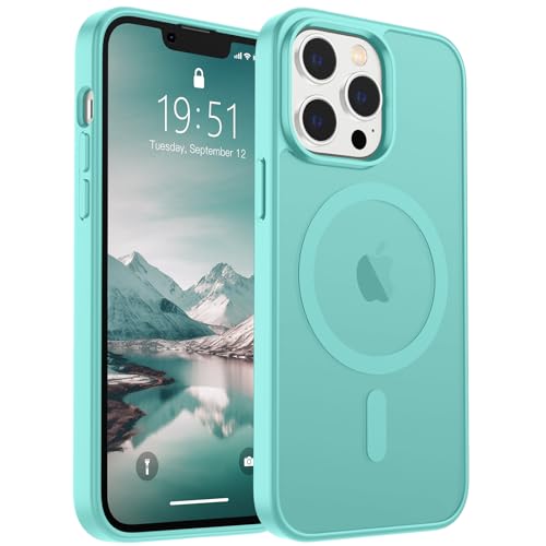 SUPFINE Magnetische Schutzhülle für iPhone 13 Pro Max (kompatibel mit MagSafe) [Fallschutz in Militärqualität], dünn, durchscheinend, matt, stoßfest, mit Anti-Fingerabdruck-Handyhülle, Blaugrün von supfine