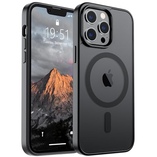 SUPFINE Magnetische Schutzhülle für iPhone 13 Pro Max (kompatibel mit MagSafe) [Fallschutz in Militärqualität], dünn, durchscheinend, matt, stoßfest, mit Anti-Fingerabdruck-Handyhülle, Schwarz von supfine