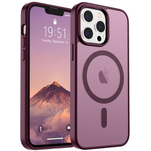 SUPFINE Magnetische Schutzhülle für iPhone 13 Pro Max (kompatibel mit MagSafe) [Fallschutz in Militärqualität], dünn, durchscheinend, matt, stoßfest, mit Anti-Fingerabdruck-Handyhülle, Weinrot von supfine