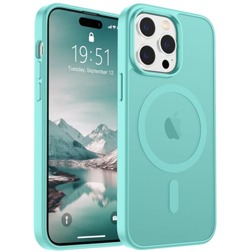 SUPFINE Magnetische Schutzhülle für iPhone 14 Pro (kompatibel mit MagSafe) [Fallschutz in Militärqualität], dünn, durchscheinend, matt, stoßfest, mit Anti-Fingerabdruck-Handyhülle, Blaugrün von supfine