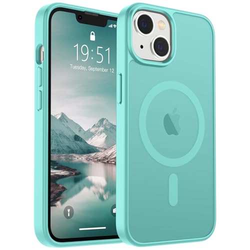 SUPFINE Magnetische Schutzhülle für iPhone 14 und iPhone 13 (kompatibel mit MagSafe) (Fallschutz in Militärqualität), schlanke, durchscheinende, matte, stoßfeste Handyhülle, Blaugrün von supfine