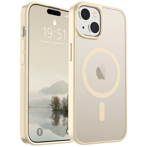 SUPFINE Magnetische Schutzhülle für iPhone 15 (kompatibel mit MagSafe) [Fallschutz in Militärqualität], dünn, durchscheinend, matt, stoßfest, mit Anti-Fingerabdruck-Handyhülle, Antikweiß von supfine