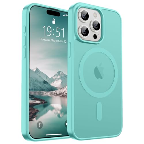 SUPFINE Magnetische Schutzhülle für iPhone 15 Pro (kompatibel mit MagSafe) [Fallschutz in Militärqualität], dünn, durchscheinend, matt, stoßfest, mit Anti-Fingerabdruck-Handyhülle, Blaugrün von supfine
