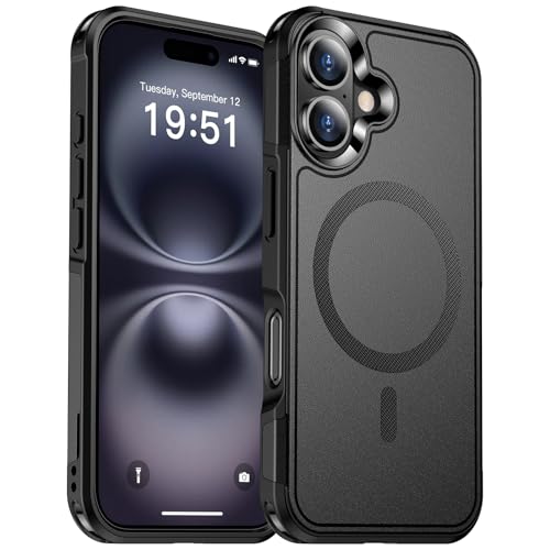SUPFINE Magnetische Schutzhülle für iPhone 16 2024, kompatibel mit MagSafe, 4,5 m Fallschutz in Militärqualität, zweilagiges Design, stoßfeste Handyhülle für iPhone 16, 15,5 cm (6,1 Zoll), Schwarz von supfine