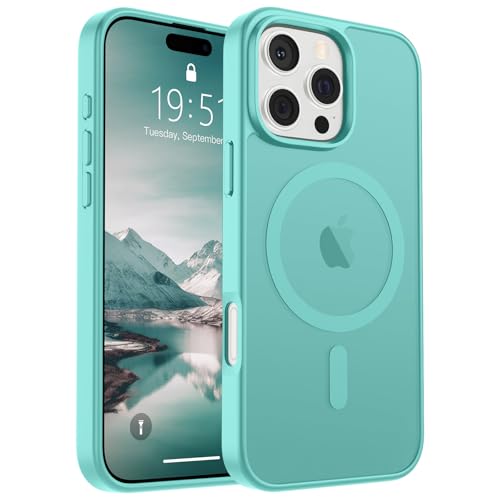 SUPFINE Magnetische Schutzhülle für iPhone 16 Pro Max (kompatibel mit MagSafe) [Fallschutz in Militärqualität], dünn, durchscheinend, matt, stoßfest, mit Anti-Fingerabdruck-Handyhülle, Blaugrün von supfine