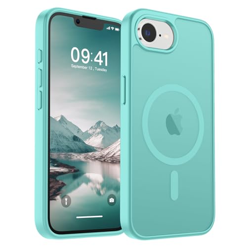 SUPFINE Magnetische Schutzhülle für iPhone 16e 2025 (kompatibel mit MagSafe) (Fallschutz in Militärqualität), dünn, durchscheinend, matt, stoßfest, mit Anti-Fingerabdruck-Handyhülle, Blaugrün von supfine