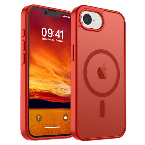 SUPFINE Magnetische Schutzhülle für iPhone 16e 2025 (kompatibel mit MagSafe) (Fallschutz in Militärqualität), dünn, durchscheinend, matt, stoßfest, mit Anti-Fingerabdruck-Handyhülle, Rot von supfine