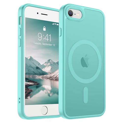 SUPFINE Magnetische Schutzhülle für iPhone SE 2022 (3.)/2020 (2.), iPhone 8 Hülle (kompatibel mit MagSafe) (Fallschutz in Militärqualität), schlanke, durchscheinende, matte Handyhülle, Blaugrün von supfine