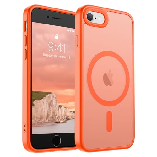 SUPFINE Magnetische Schutzhülle für iPhone SE 2022 (3.)/2020 (2.), iPhone 8 Hülle (kompatibel mit MagSafe) (Fallschutz in Militärqualität), schlanke, durchscheinende, matte Handyhülle, Orange von supfine